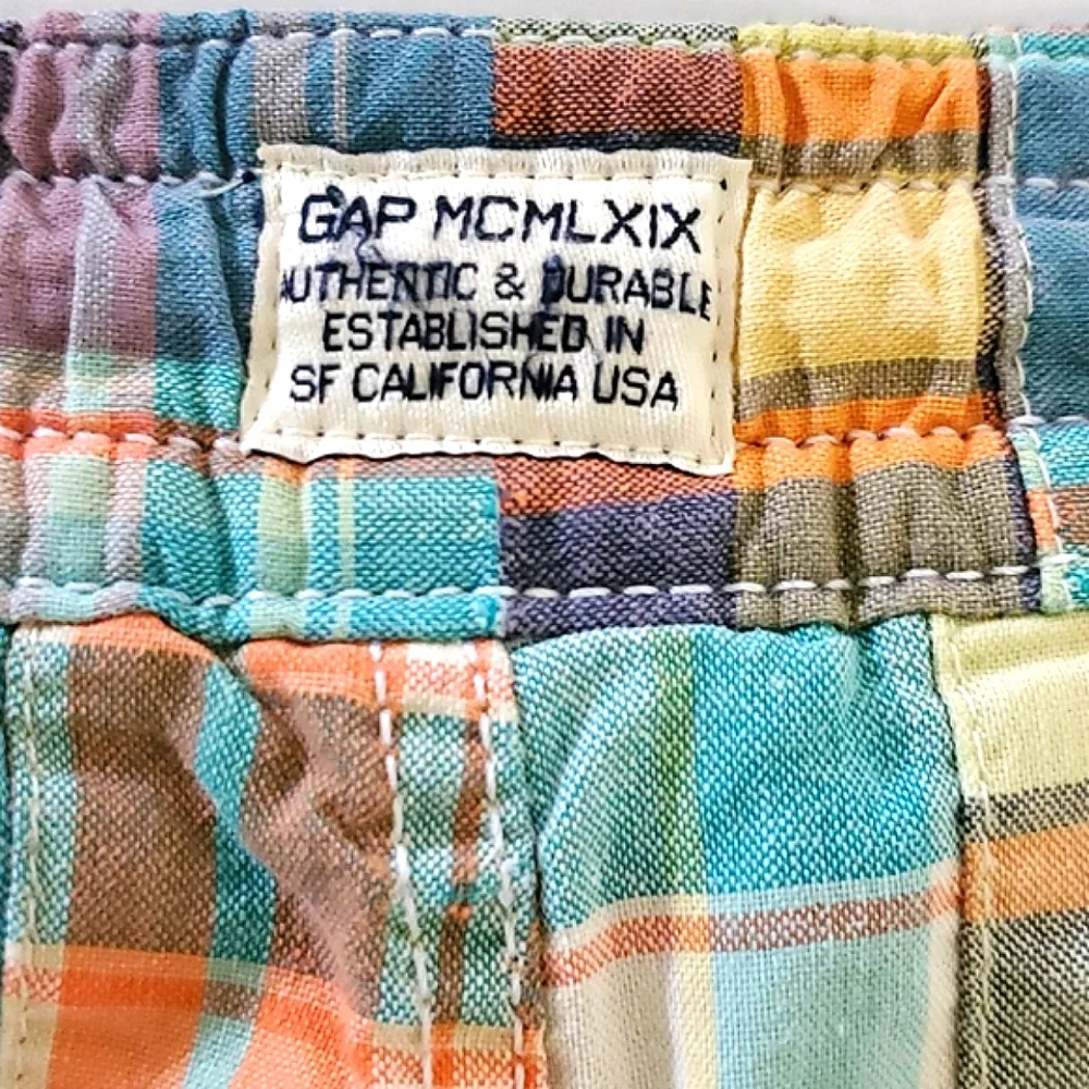 GAP Cream Madras Plaid Pastel Grandpa Beach Pool Swim Trunks Little Boys XL